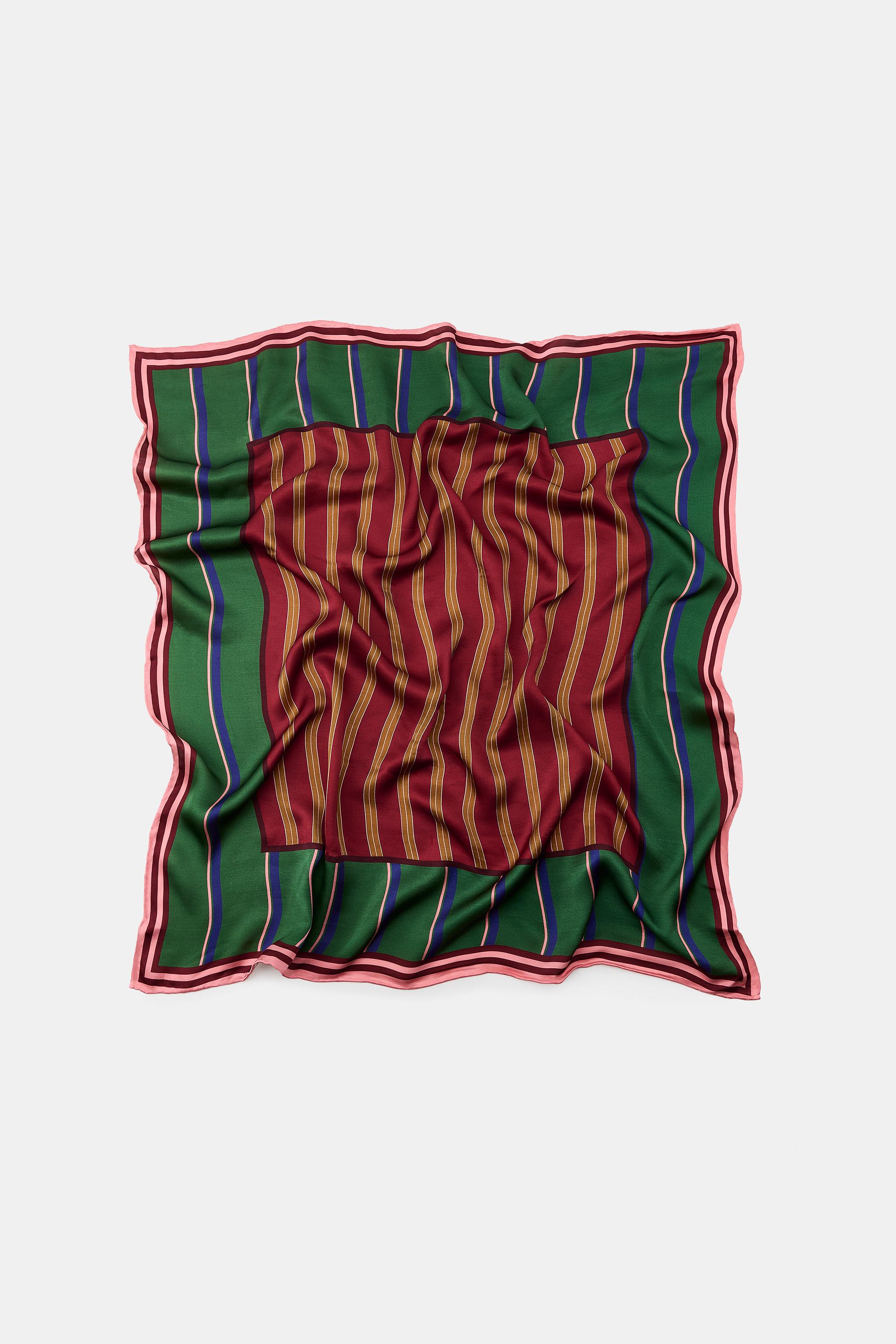 FOULARD SATINÉ À IMPRIMÉ RAYURES